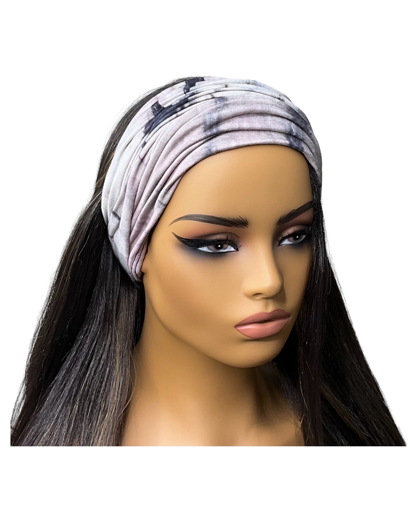 Beige and Black Tie Dye Wide Scrunch Headband