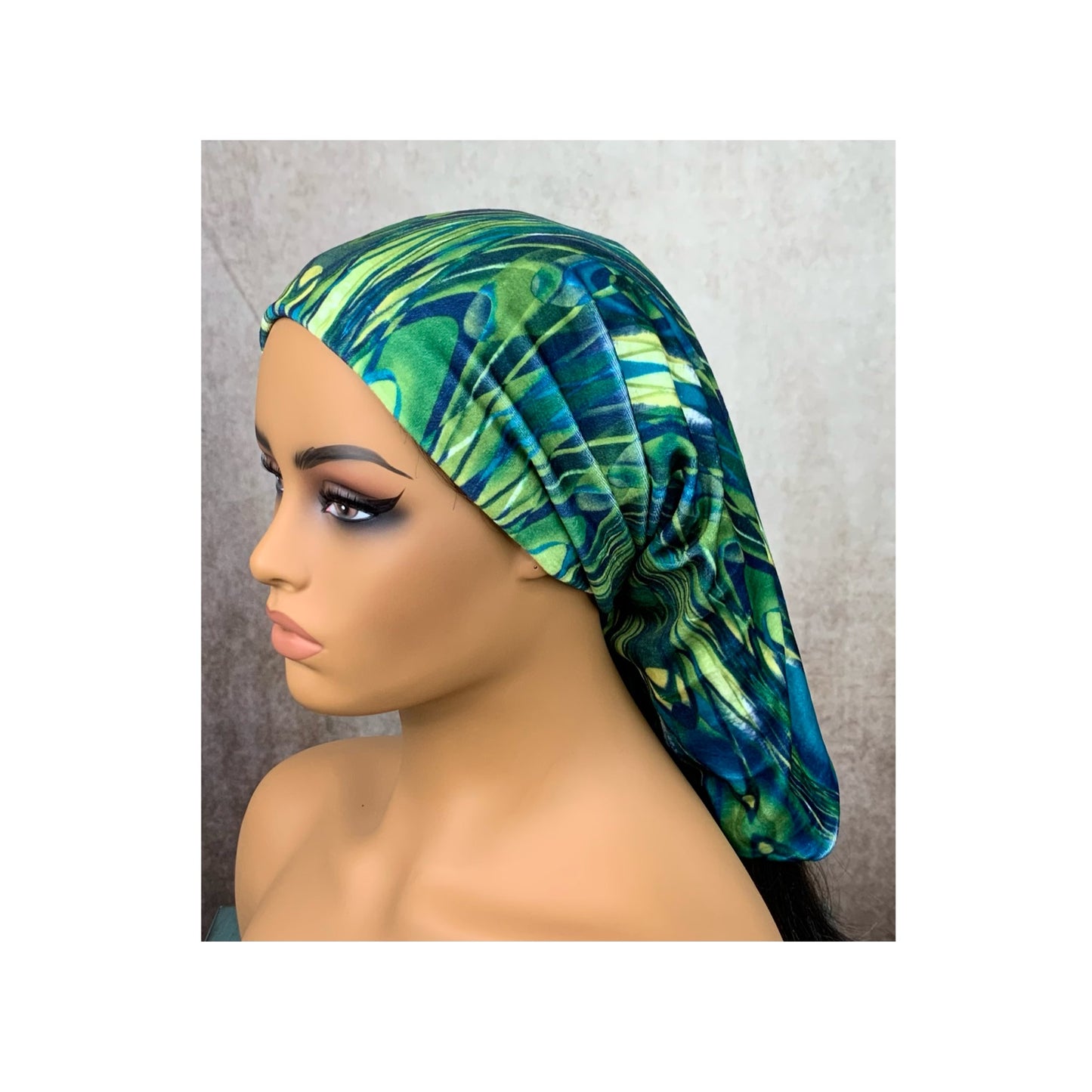 Green and Blue Print Wide Scrunch Headband