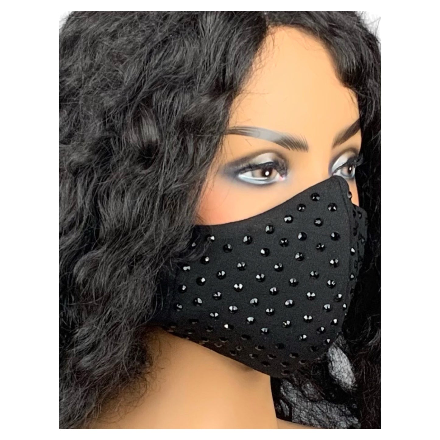 Black Face Mask with Rhinestones