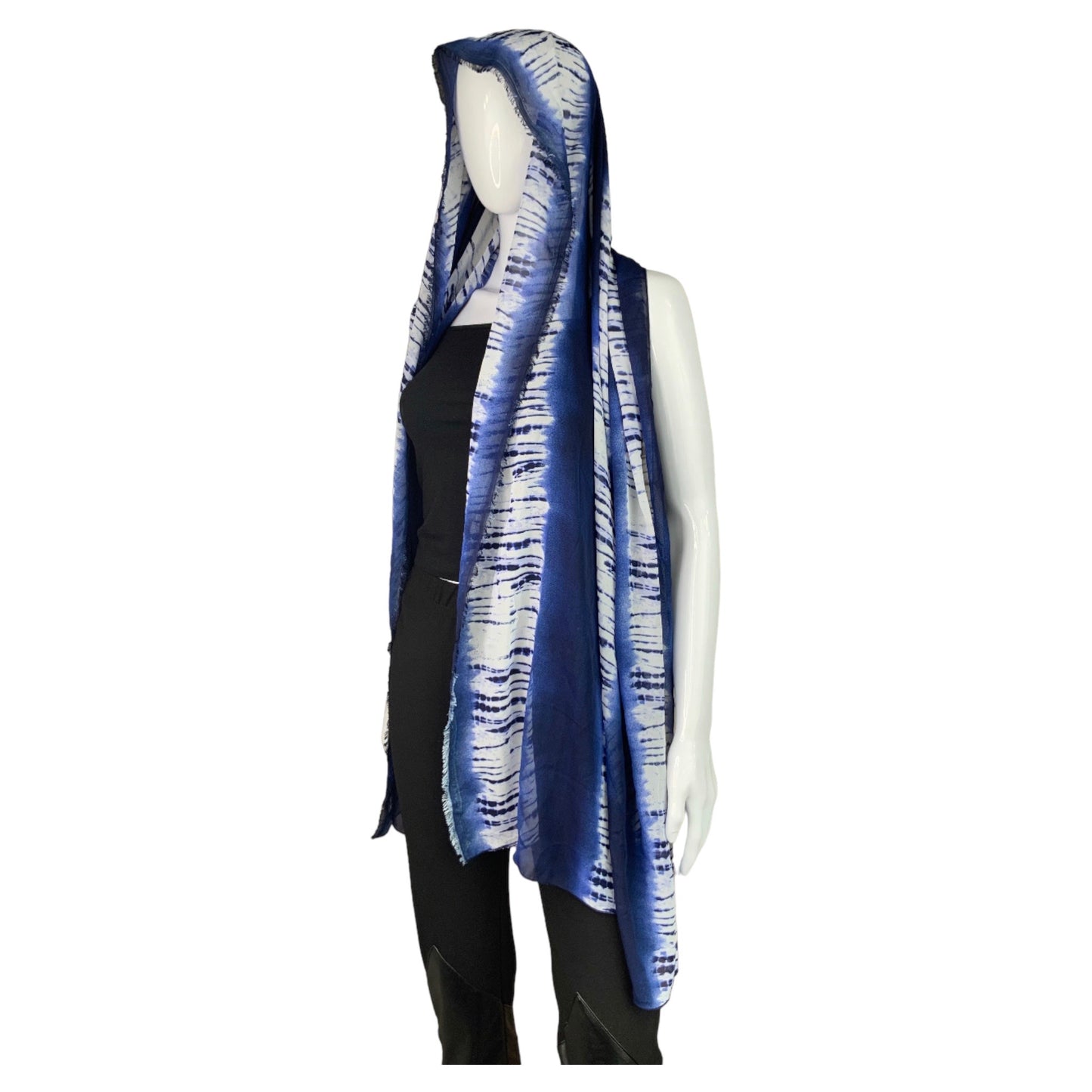 Blue and White Batik Print Chiffon Scarf