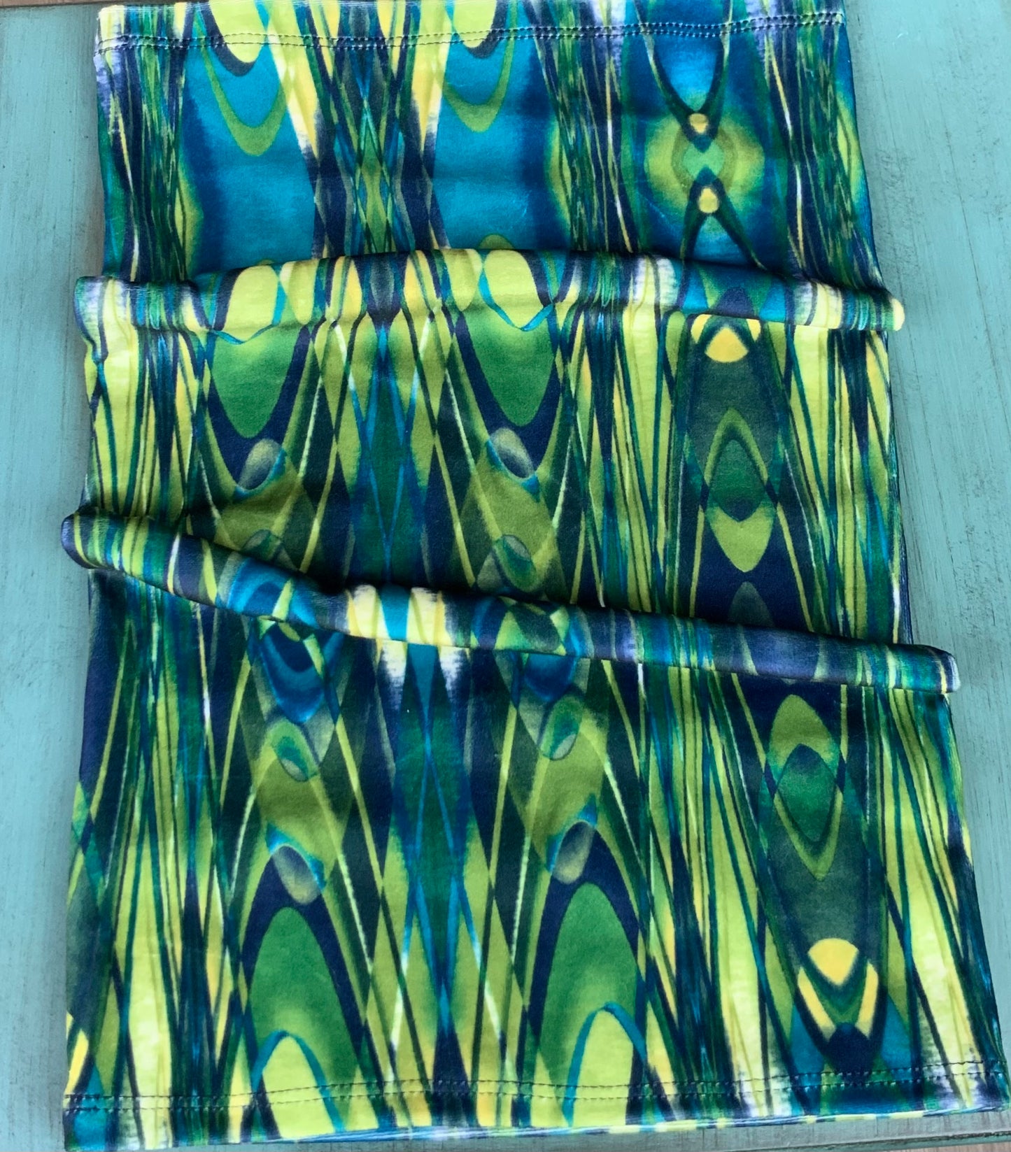 Green and Blue Print Wide Scrunch Headband