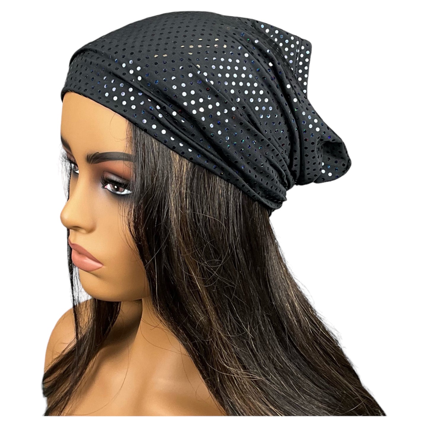 Black Iridescent Polka Dot Wide Scrunch Headband