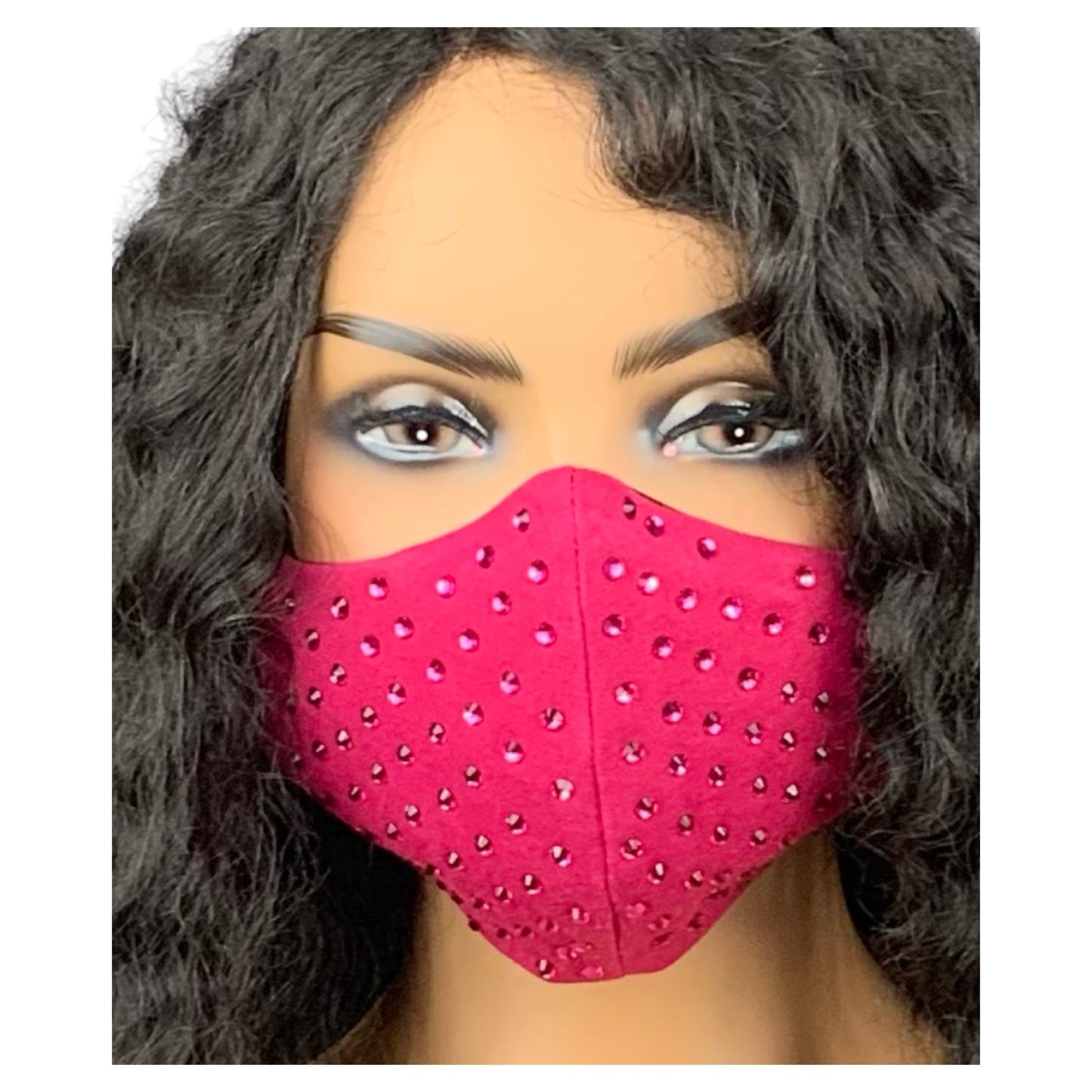 Fuchsia Pink Rhinestone Face Mask