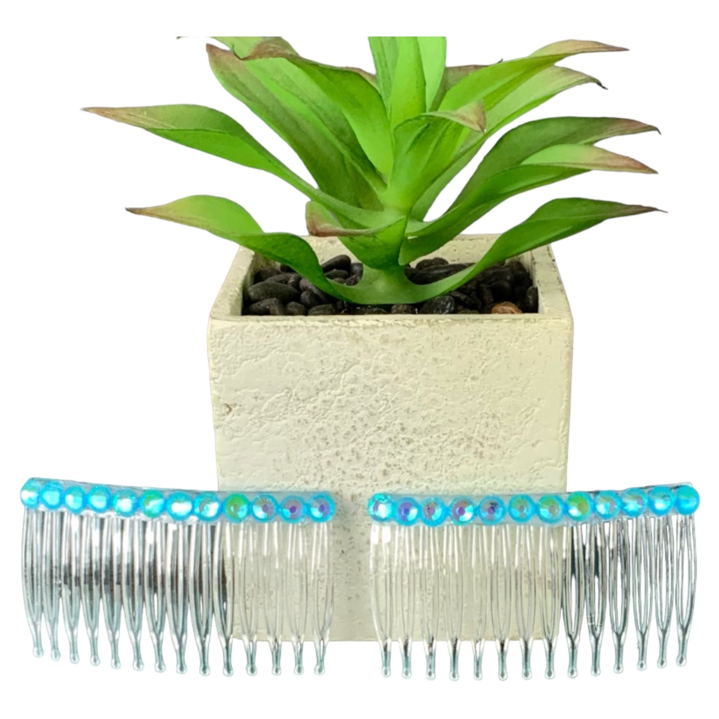 Luminous Blue Rhinestone Hair Comb Set
