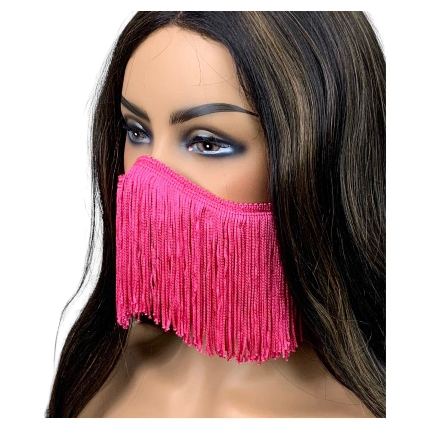 Black Face Mask with Hot Pink Fringe