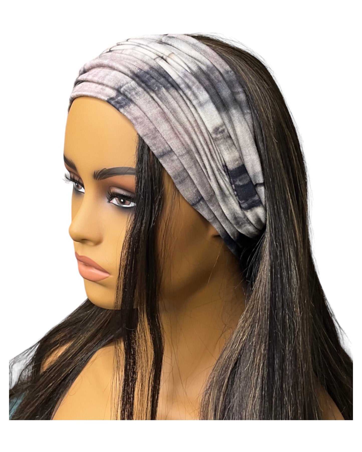 Beige and Black Tie Dye Wide Scrunch Headband