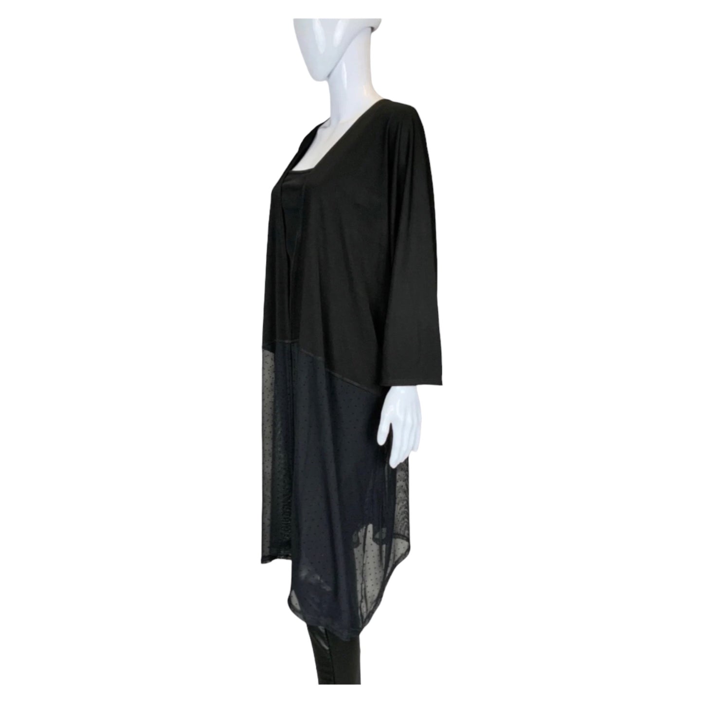 Black Stretch Kimono with Sheer Polka dots