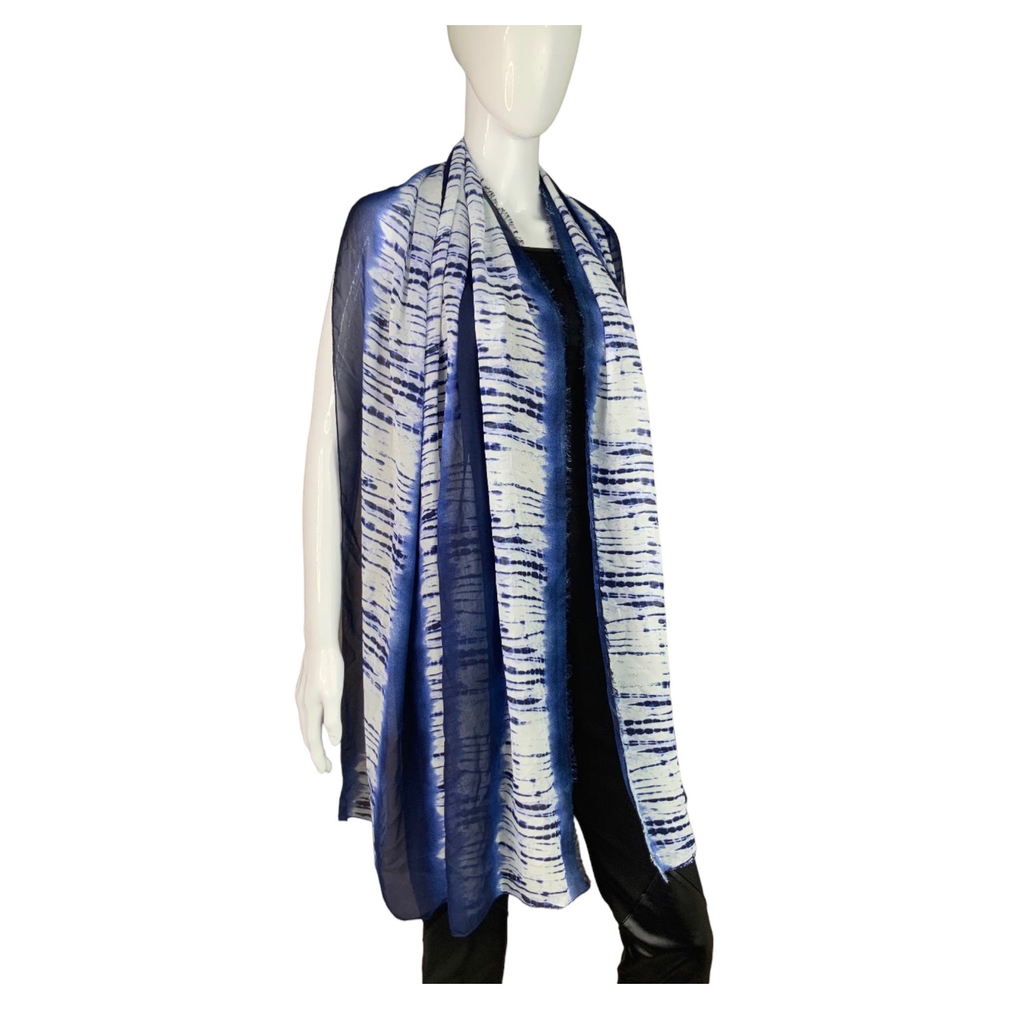 Blue and White Batik Print Chiffon Scarf