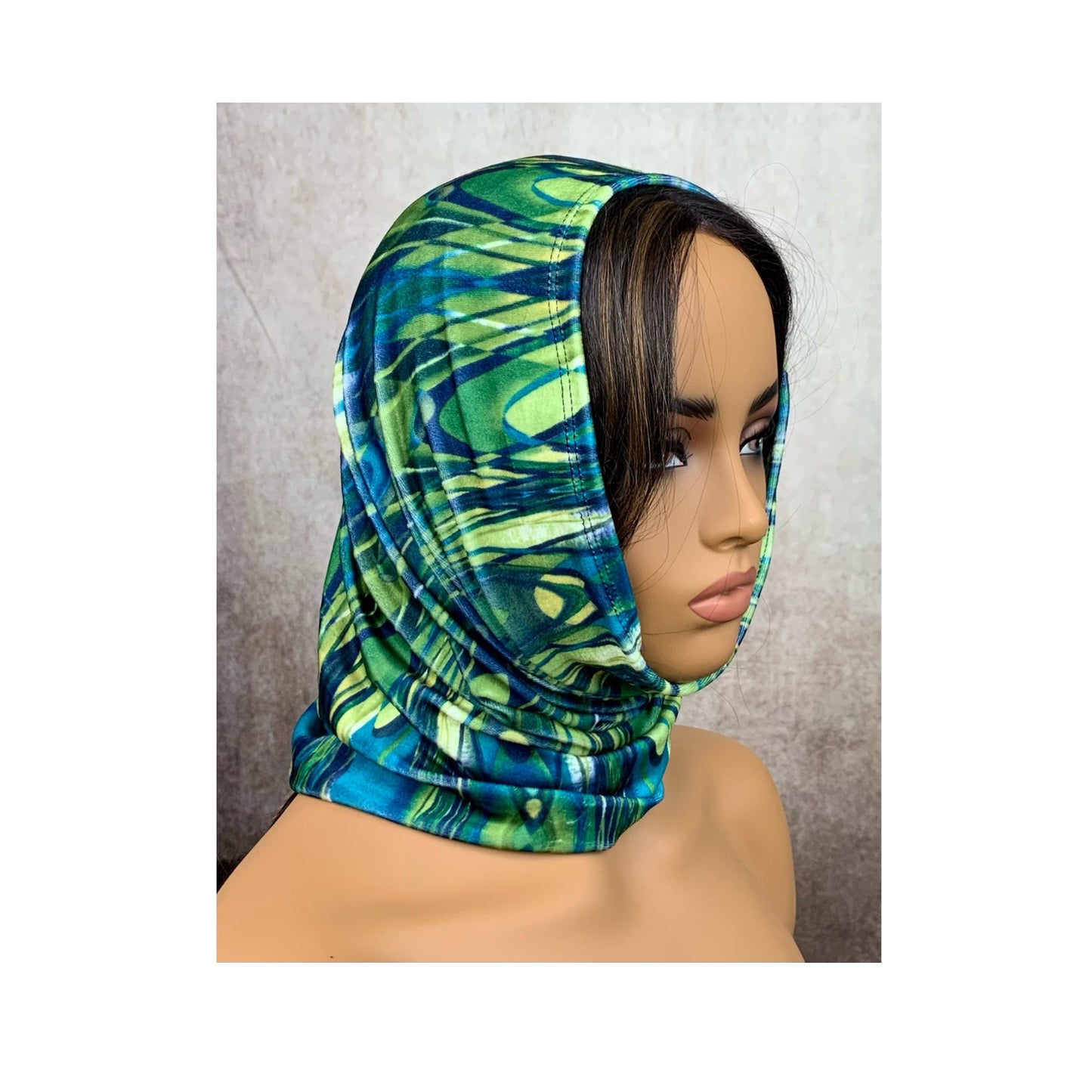 Green and Blue Print Wide Scrunch Headband