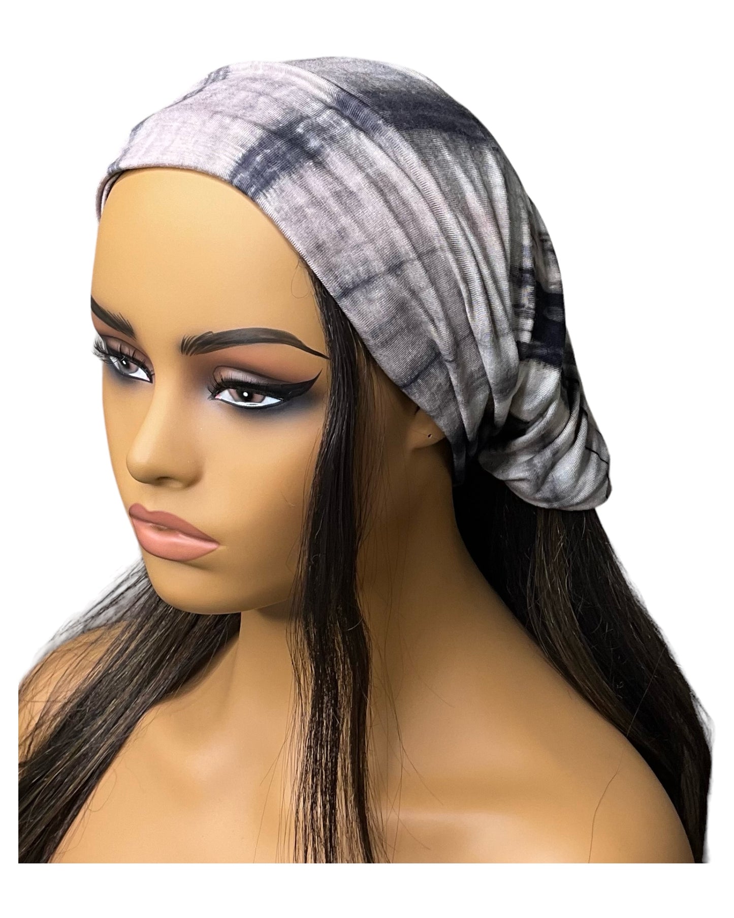 Beige and Black Tie Dye Wide Scrunch Headband