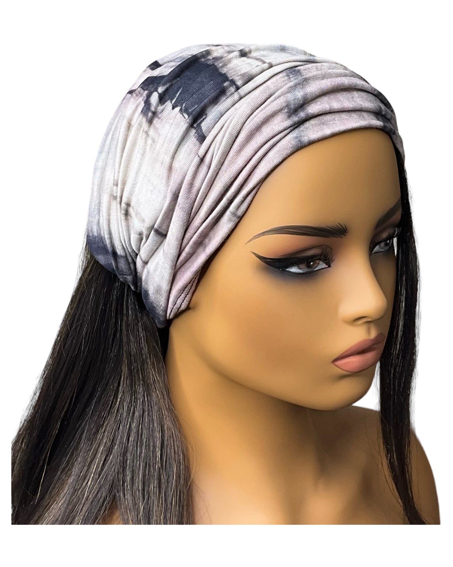 Beige and Black Tie Dye Wide Scrunch Headband