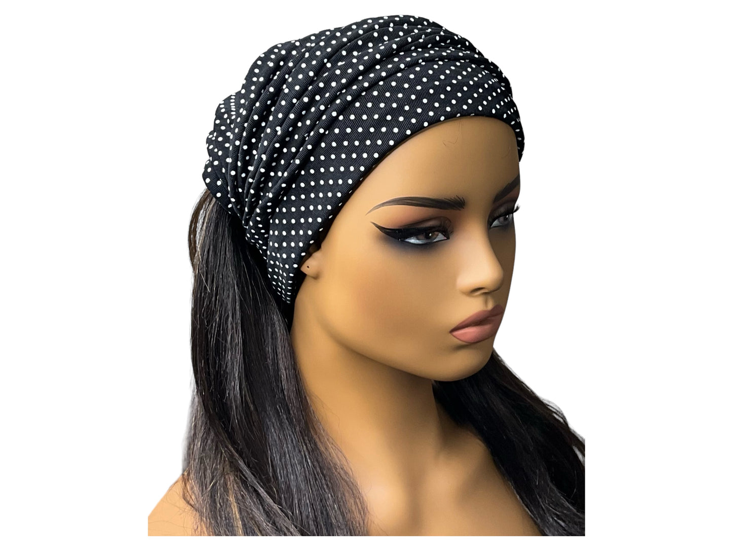 Black and White Polka dot Wide Scrunch Headband