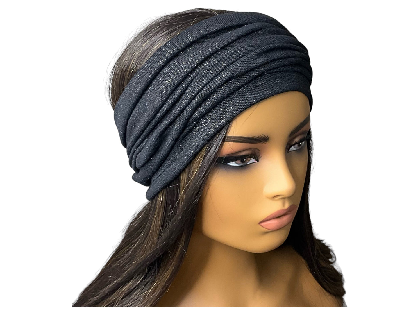 Black with Gold Shimmer Wide Scrunch Headband