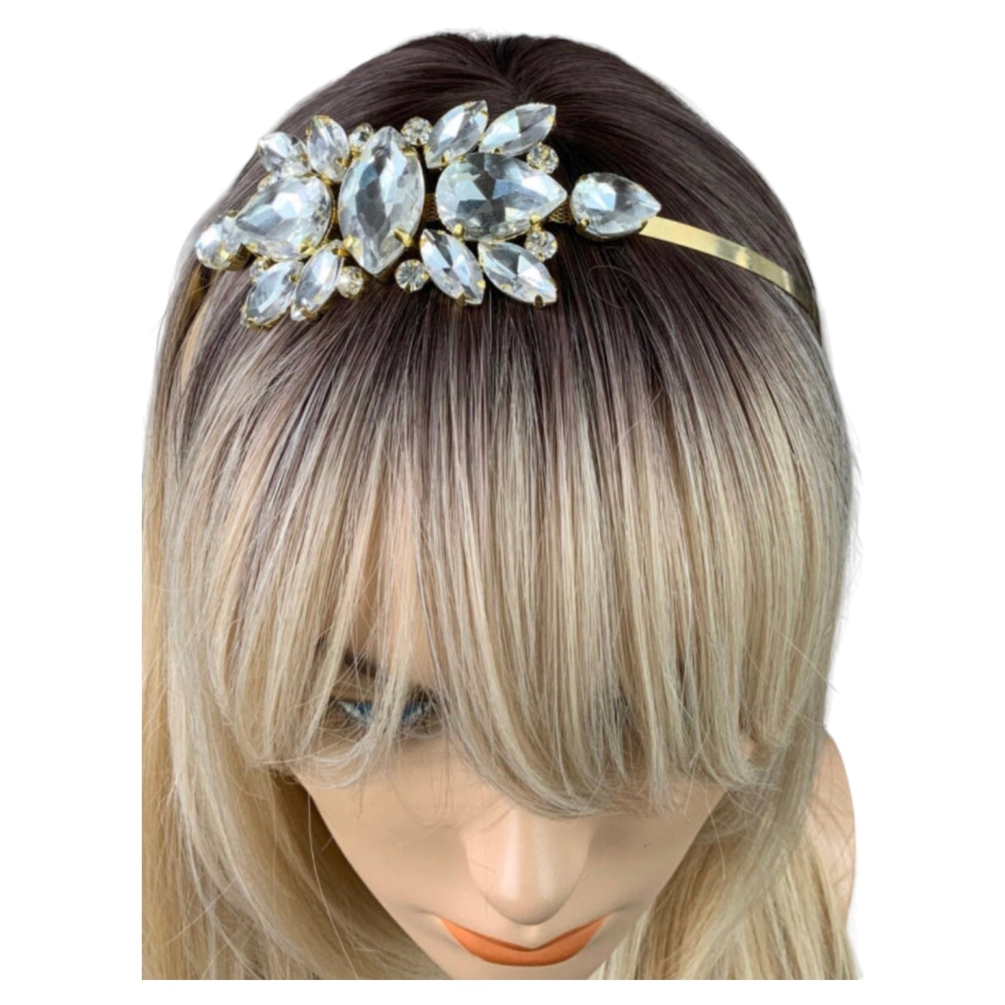 Clear and Gold Rhinestone Metal Headband