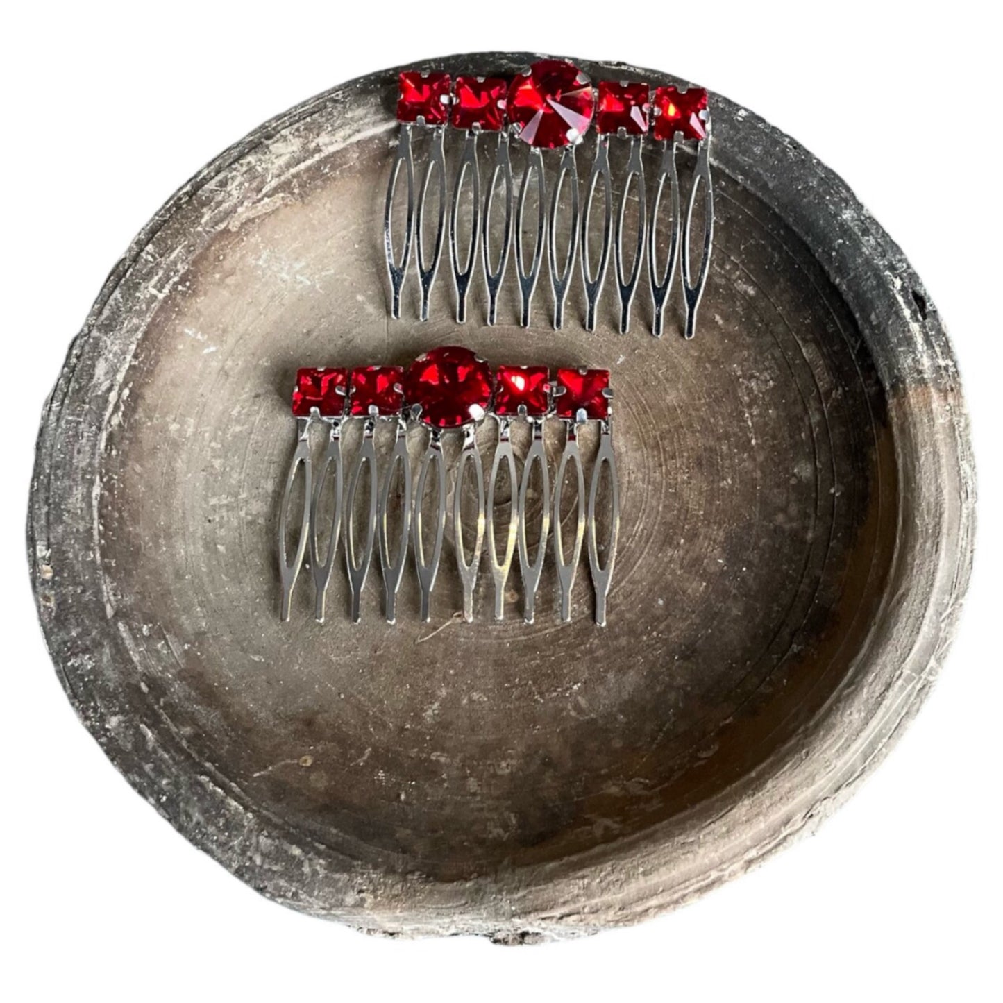 Red Rhinestone Hair Comb Set