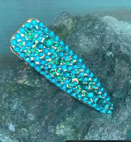 Teal Green Rhinestone Embellished Alligator Clip