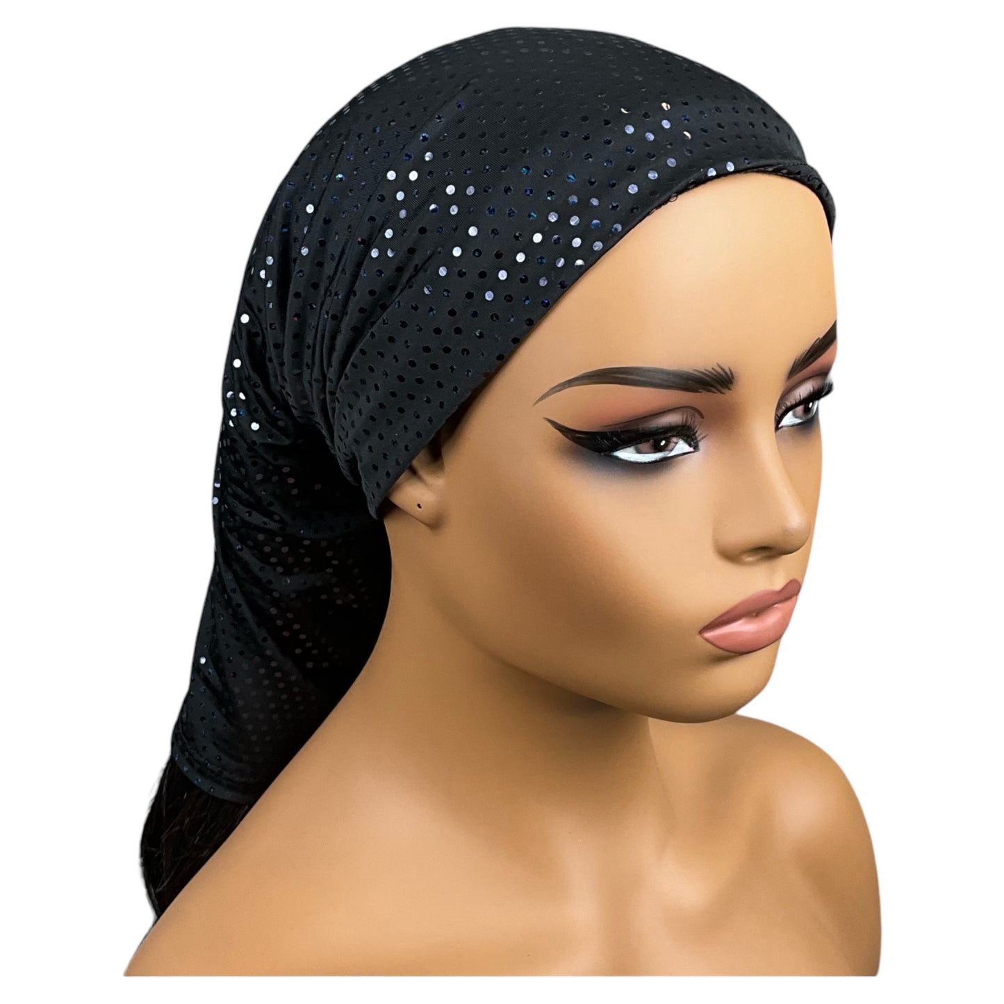 Black Iridescent Polka Dot Wide Scrunch Headband