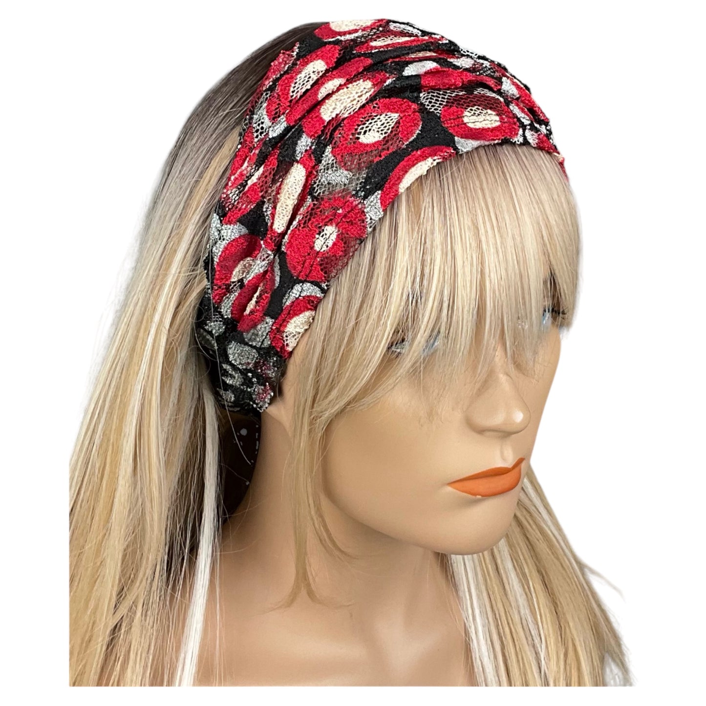 Red, Black and Cream Circle Print Lace Wide Headband