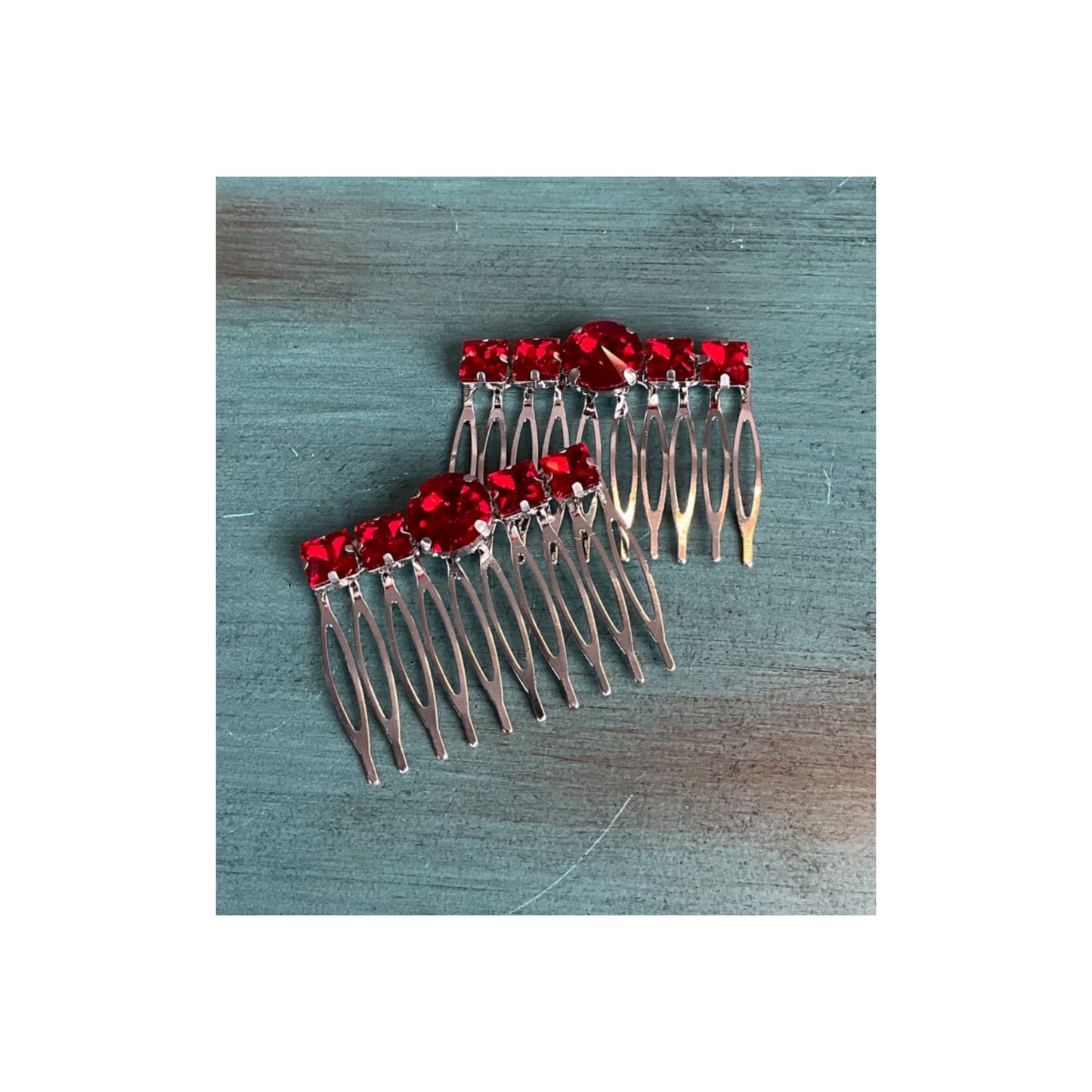 Red Rhinestone Hair Comb Set