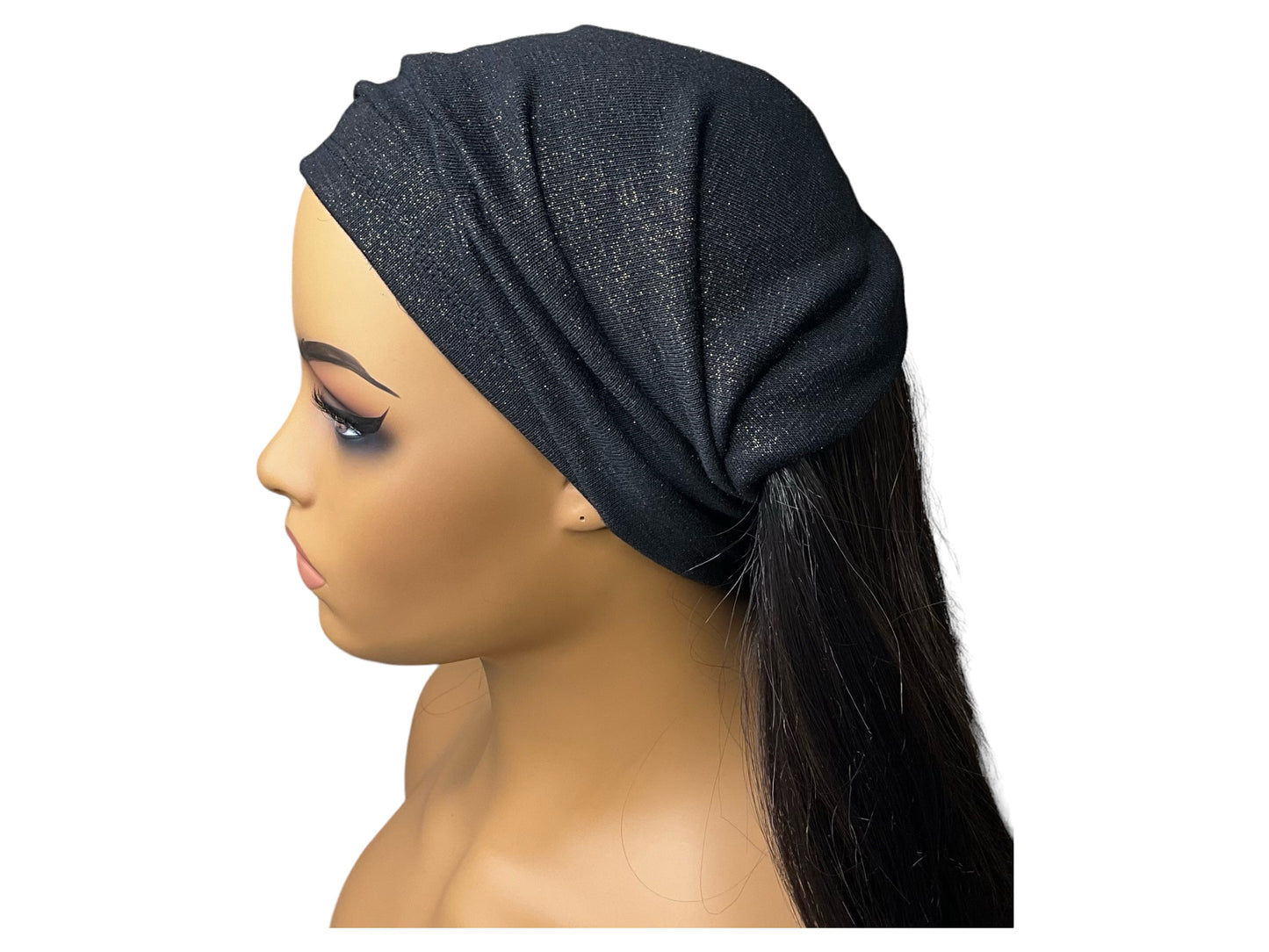 Black with Gold Shimmer Wide Scrunch Headband