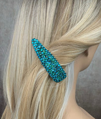 Teal Green Rhinestone Embellished Alligator Clip