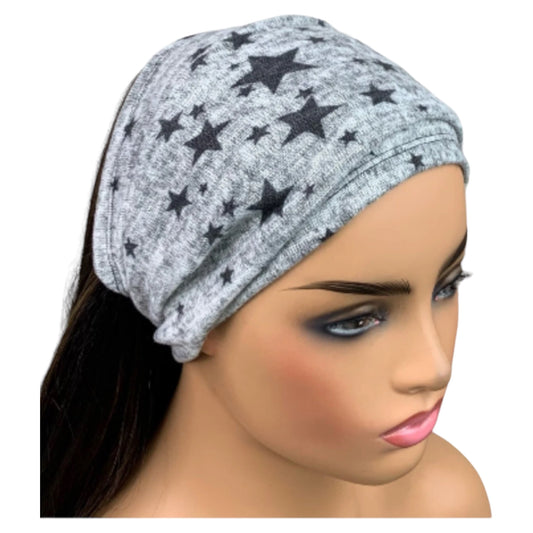 Gray and Black Star Print Half Bandeau Headband