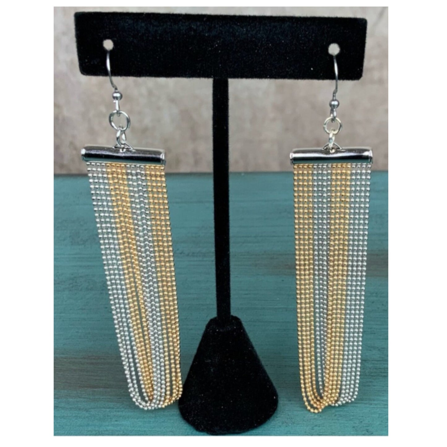 Silver and Gold Ball Chain Dangle Earrings