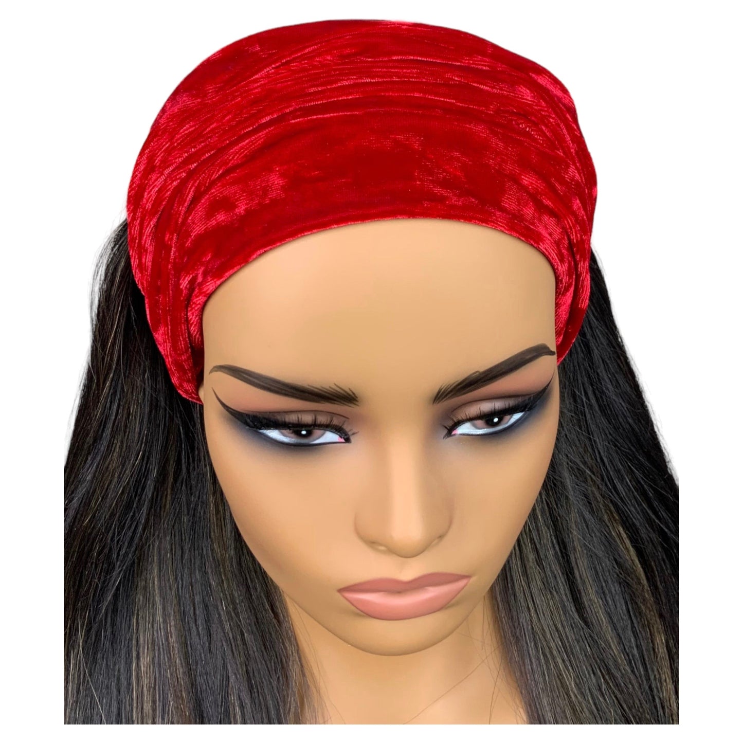 Red Crushed Velvet Wide Scrunch Headband