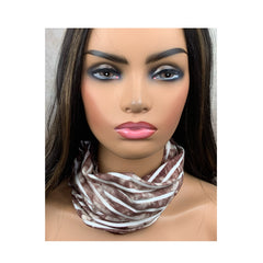 Brown and White Stripe Print Wide Scrunch Headband, Unisex print