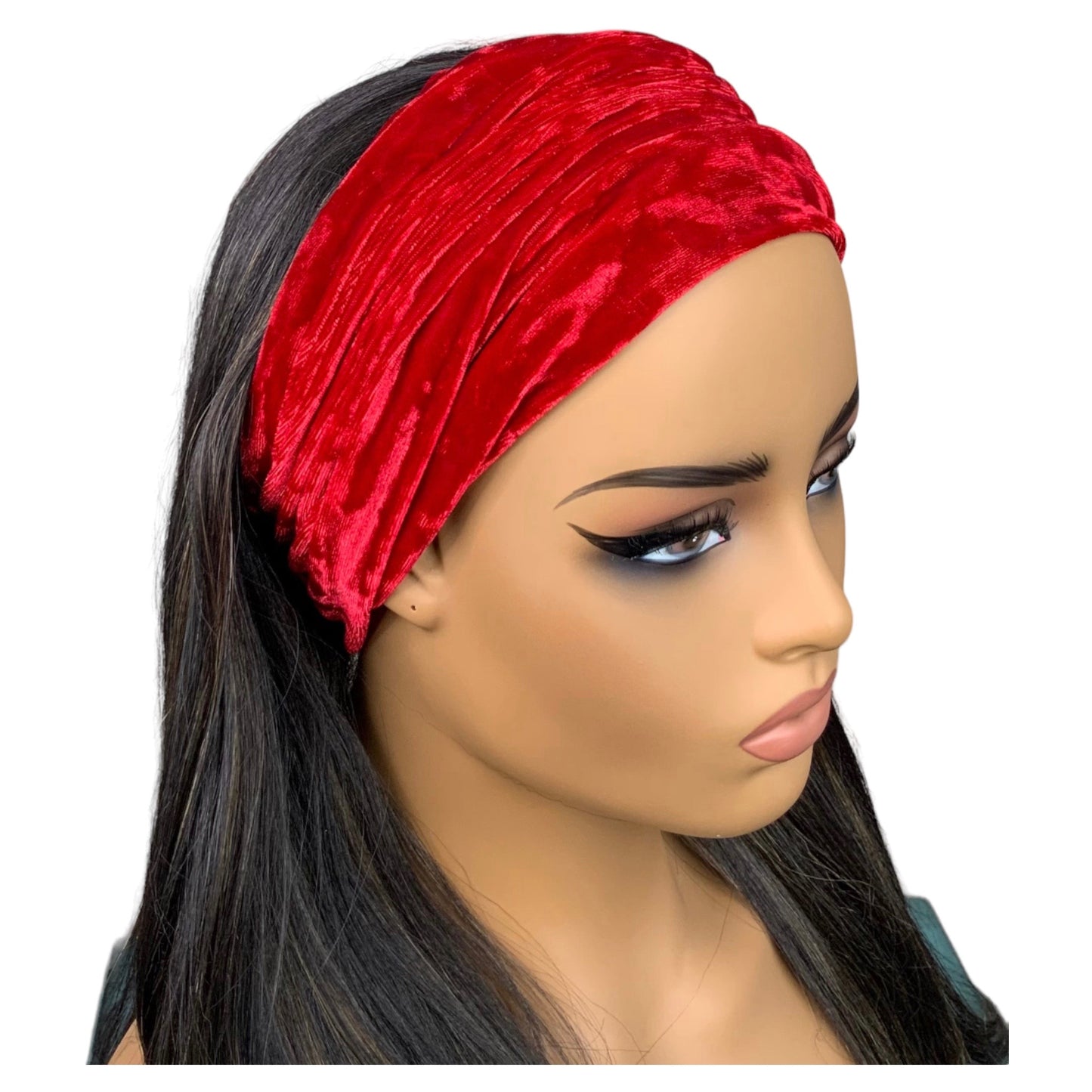 Red Crushed Velvet Wide Scrunch Headband