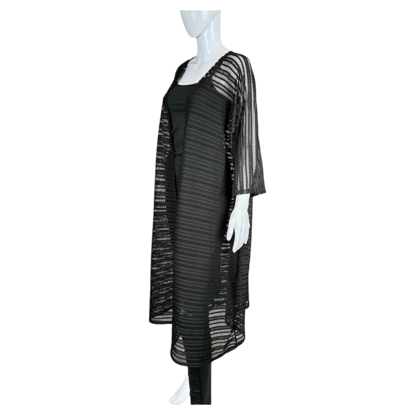 Black Sheer Stripe Mesh Long Kimono