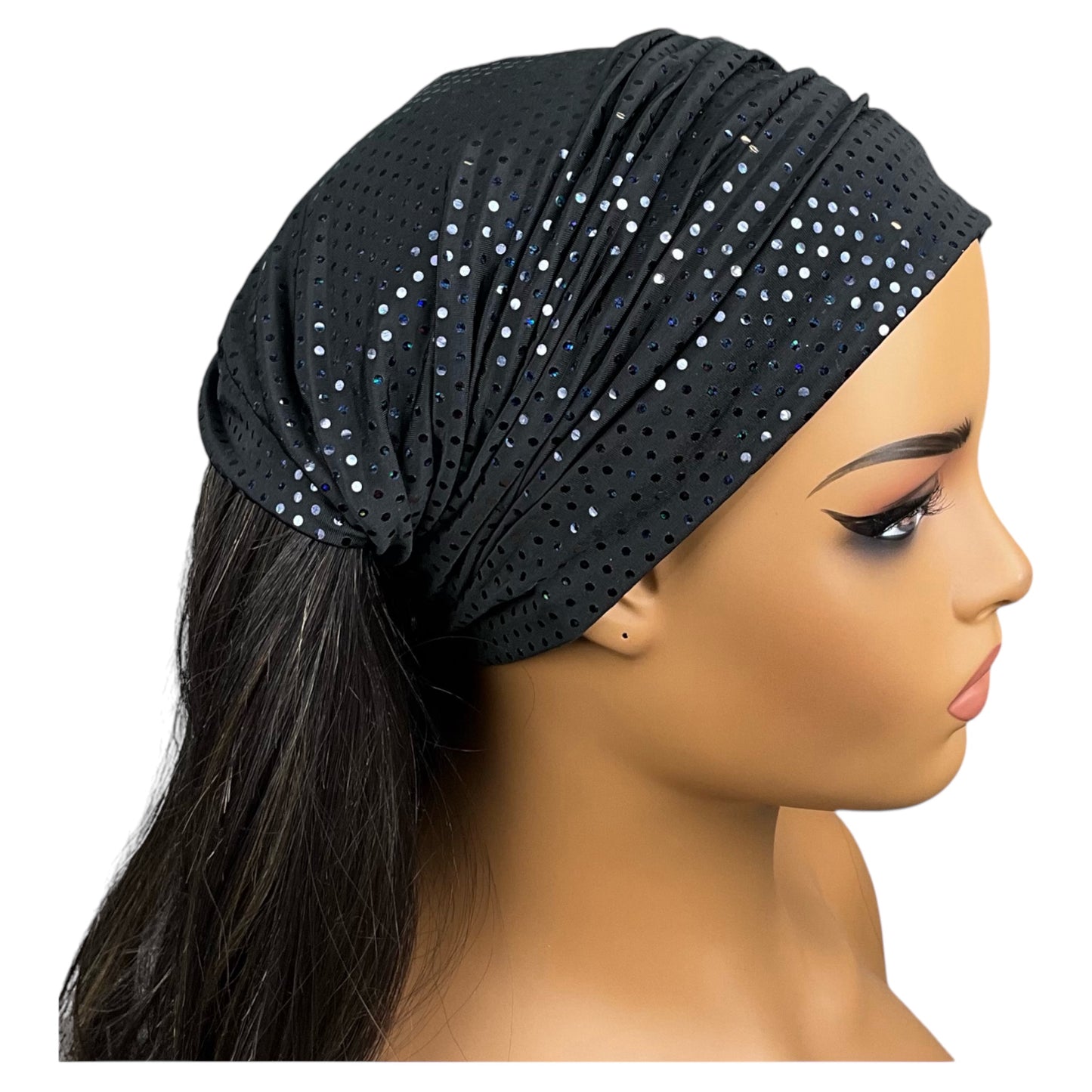 Black Iridescent Polka Dot Wide Scrunch Headband