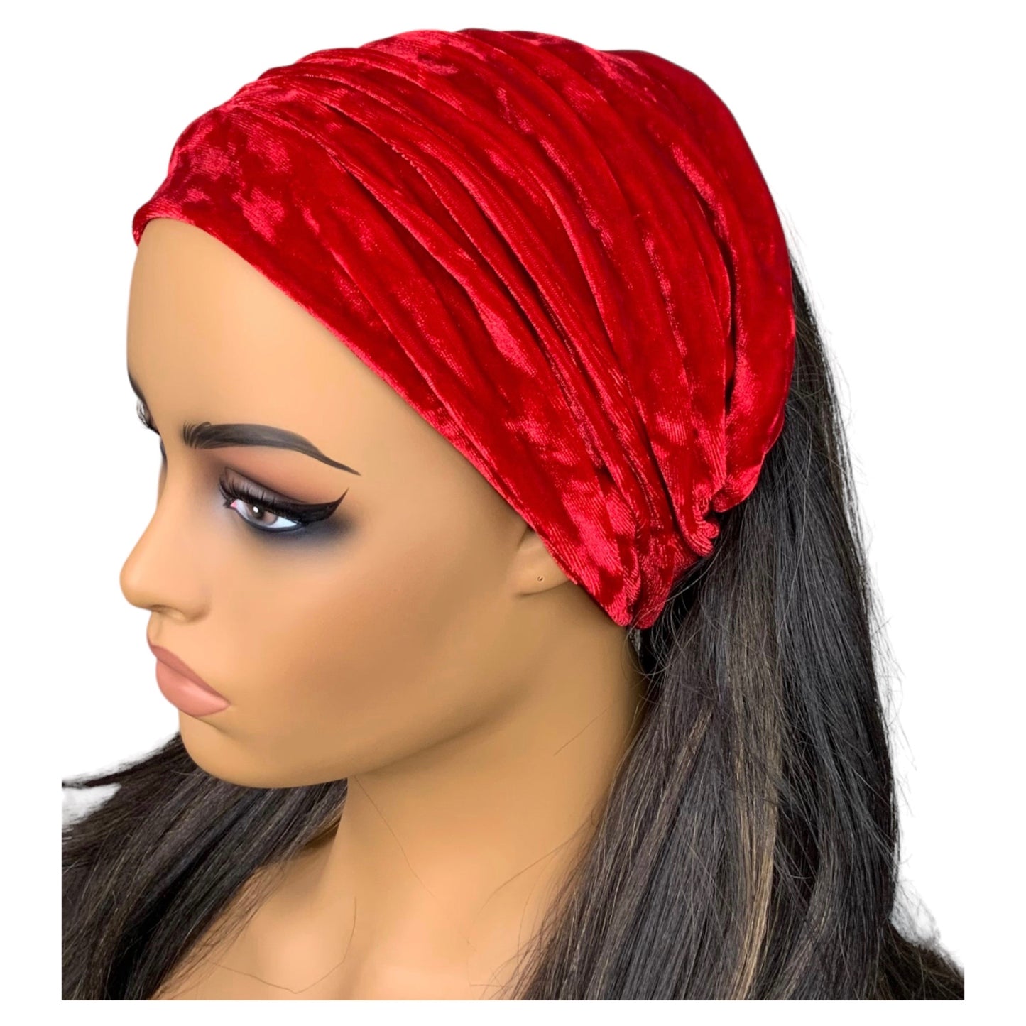 Red Crushed Velvet Wide Scrunch Headband