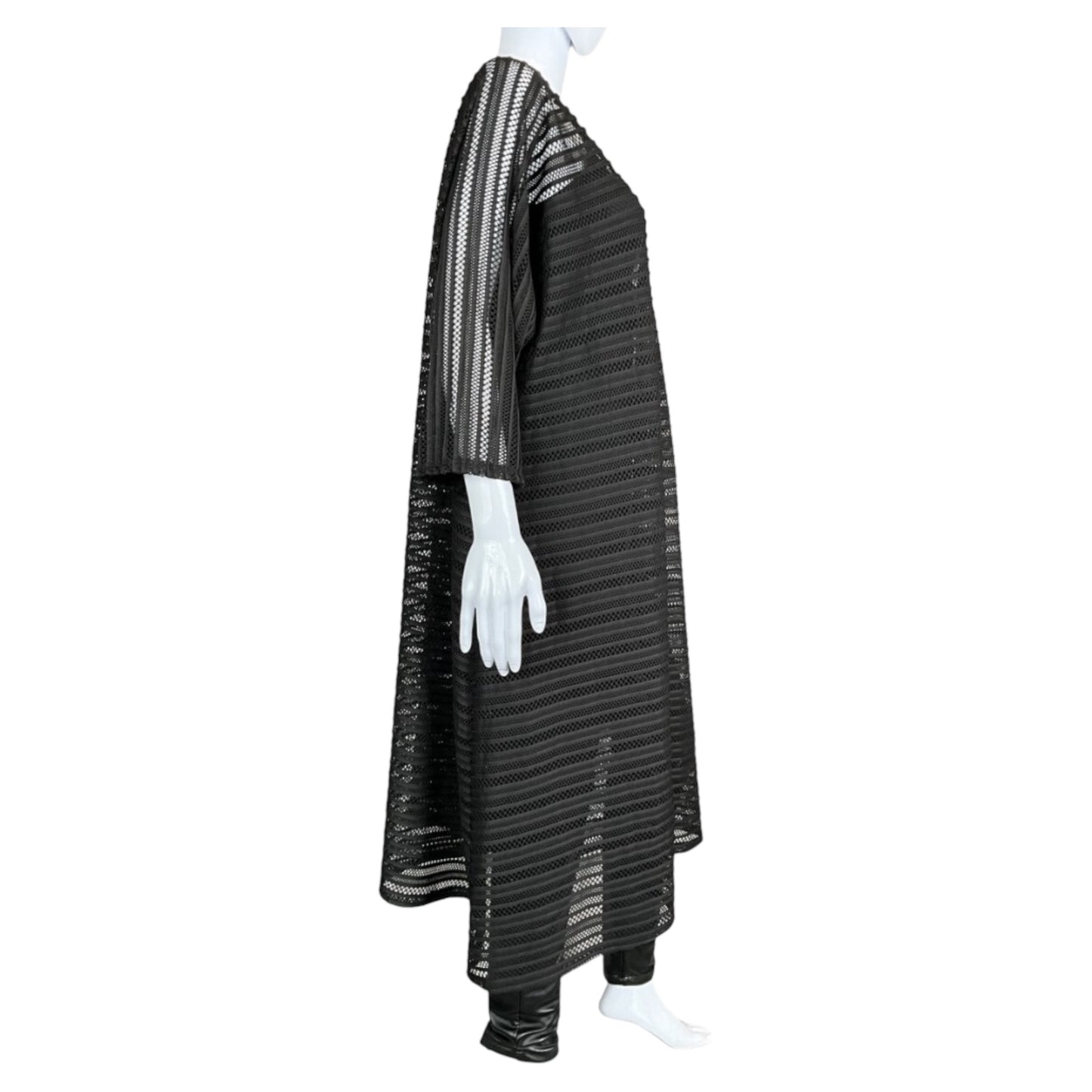 Black Sheer Stripe Mesh Long Kimono