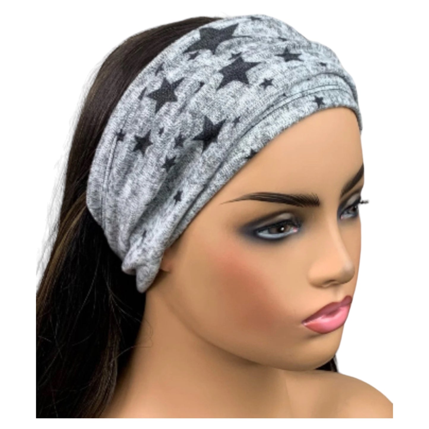 Gray and Black Star Print Half Bandeau Headband