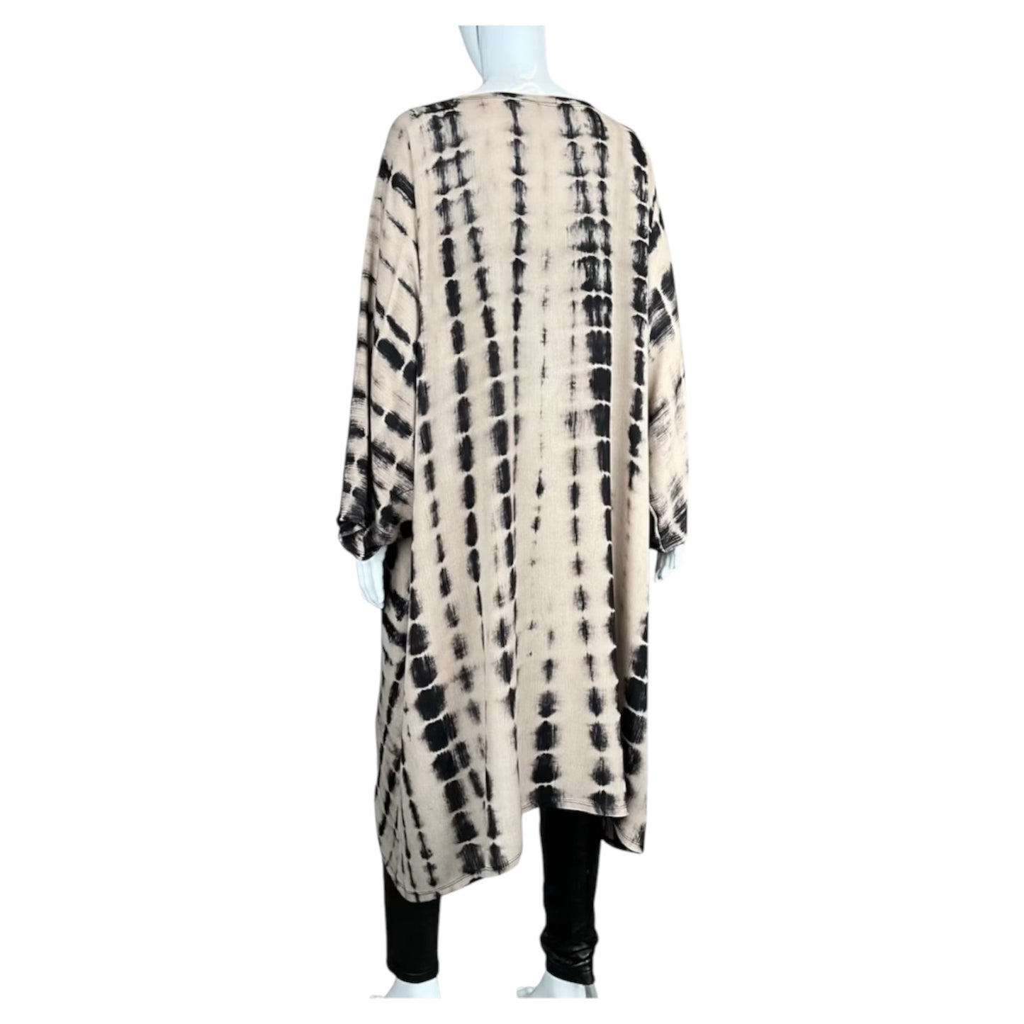 Beige and Black Batik Dyed Long Kimono