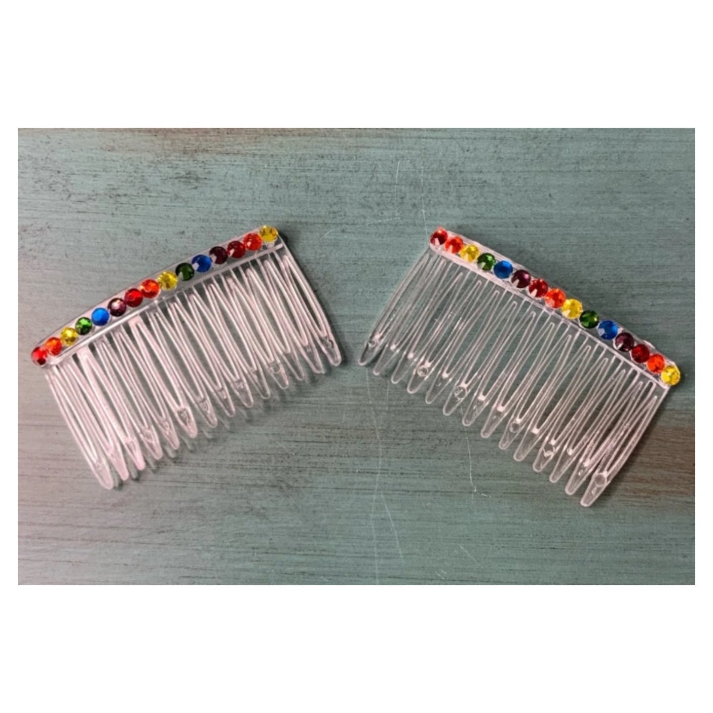 Rainbow Rhinestone Hair Comb Set