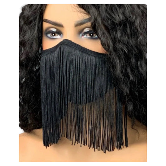 Black 6 inch Fringe Face Mask