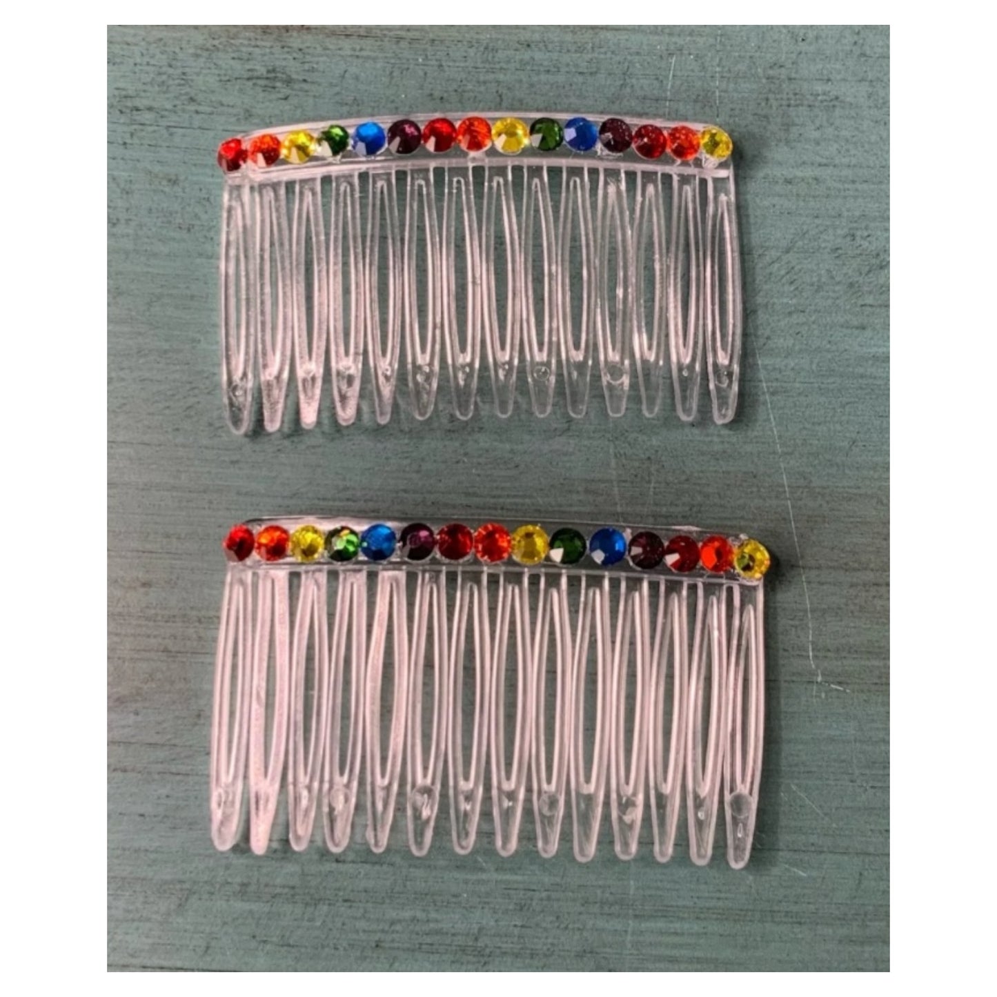 Rainbow Rhinestone Hair Comb Set