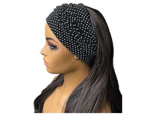 Black and White Polka dot Wide Scrunch Headband