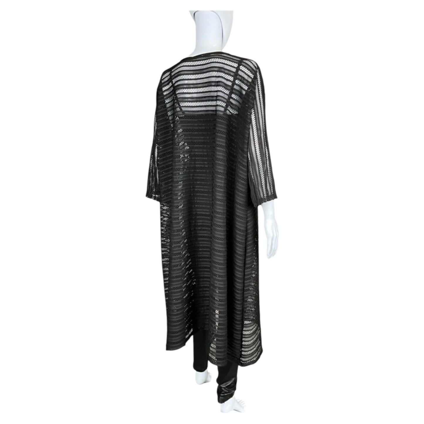 Black Sheer Stripe Mesh Long Kimono