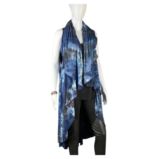 Navy Blue Tie Dye Women’s Sleeveless Duster