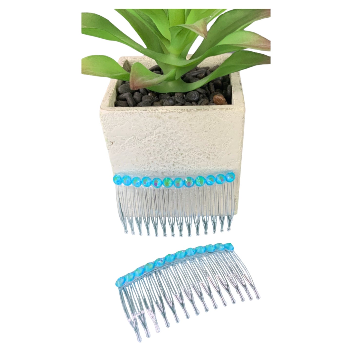 Luminous Blue Rhinestone Hair Comb Set