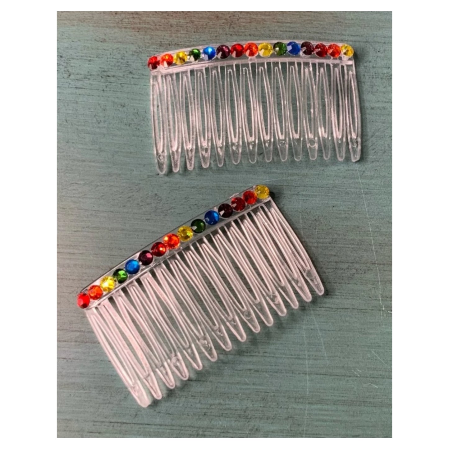 Rainbow Rhinestone Hair Comb Set