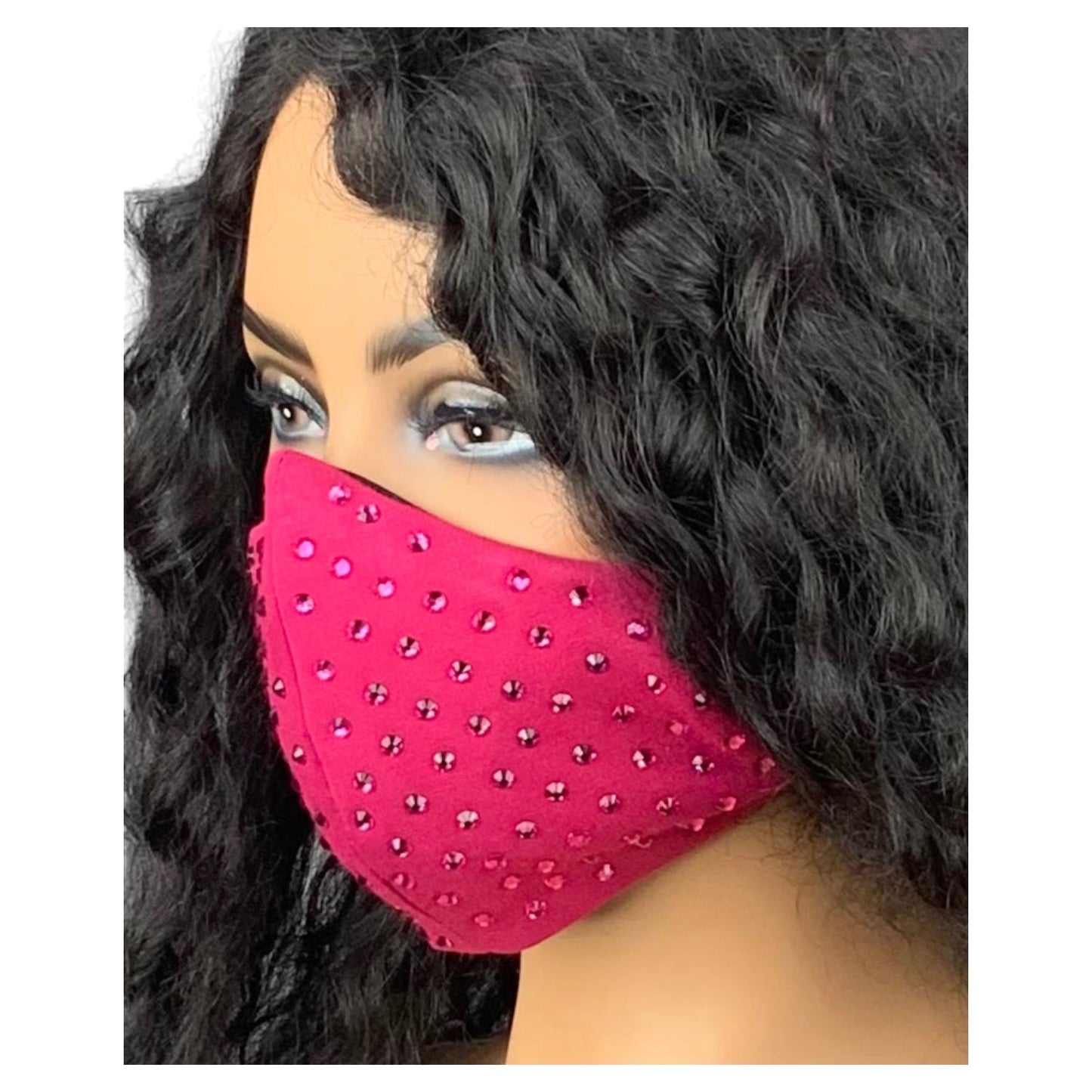 Fuchsia Pink Rhinestone Face Mask
