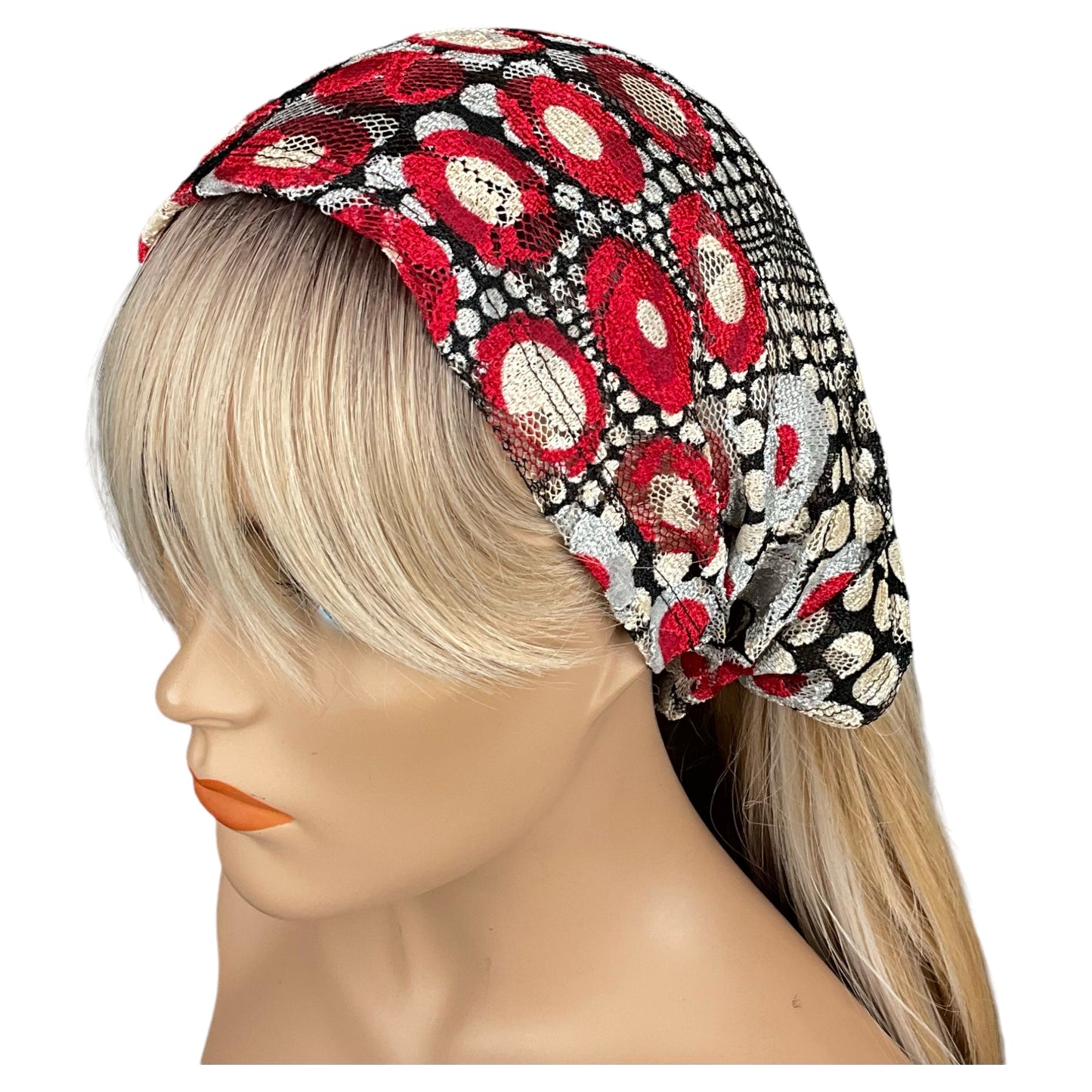 Red, Black and Cream Circle Print Lace Wide Headband