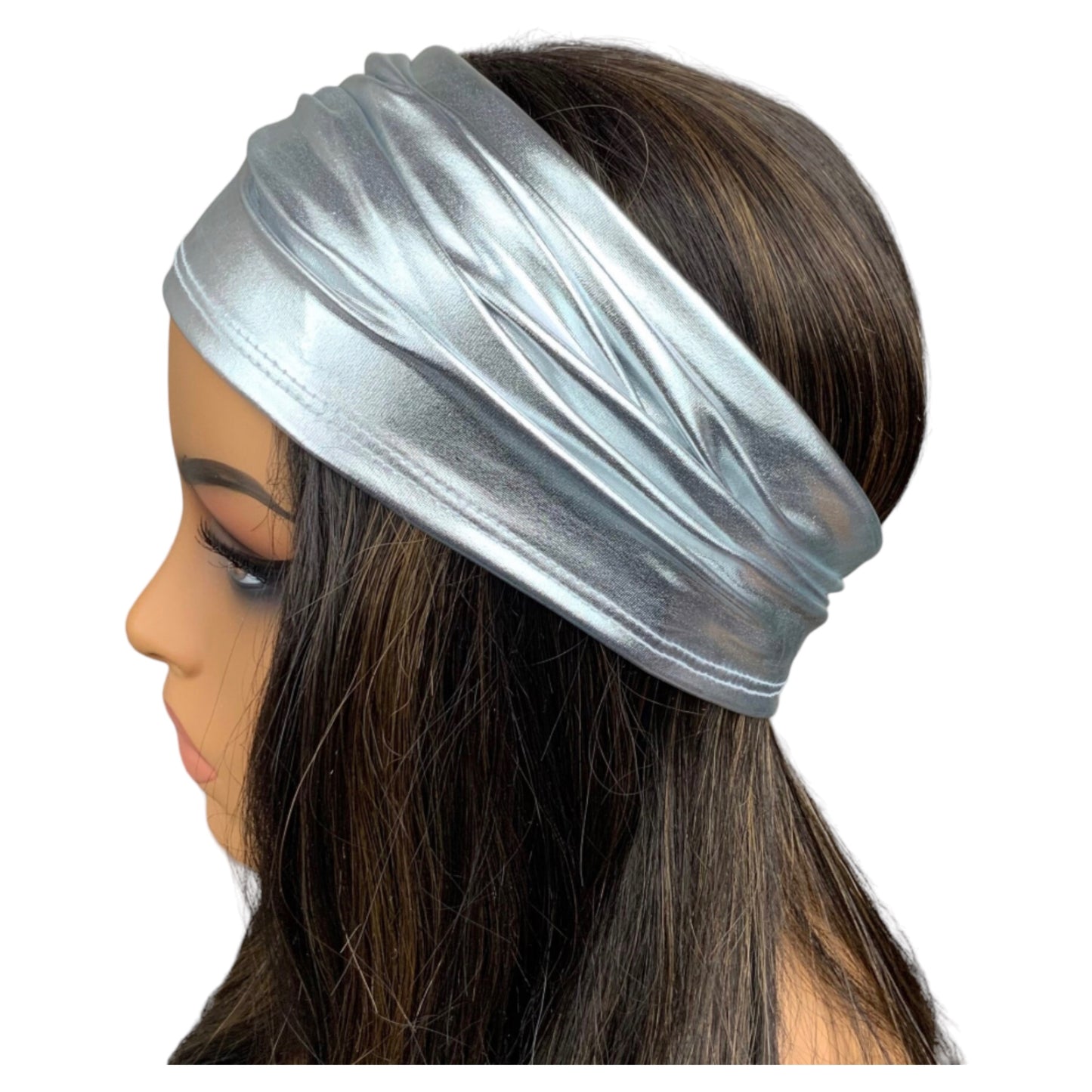 Metallic Silver Faux Leather Wide Headband