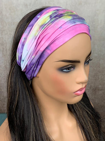 Pink and Purple Galaxy Print Wide Scrunch Headband