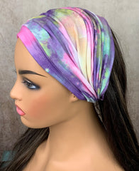 Pink and Purple Galaxy Print Wide Scrunch Headband