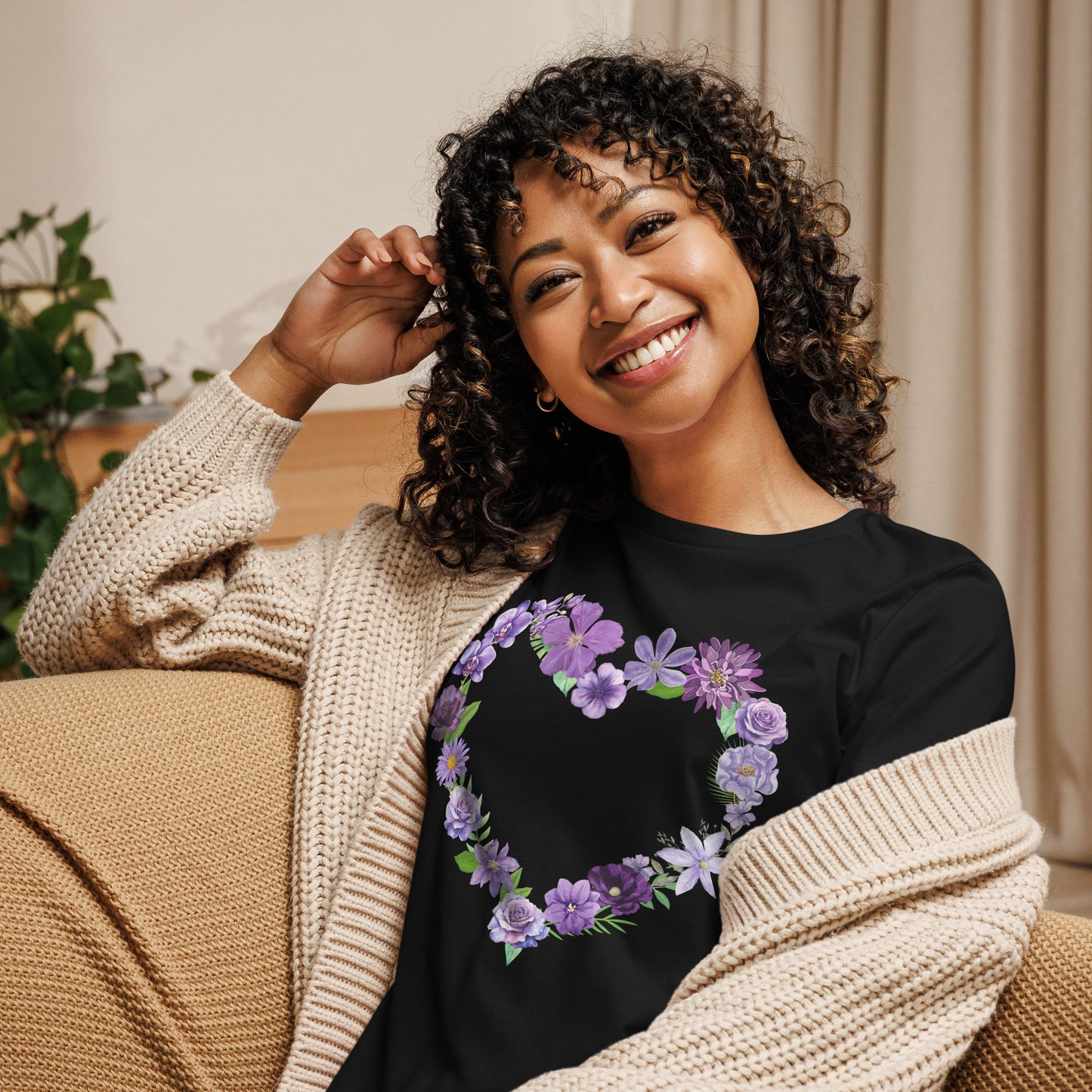 Purple Flower Heart Women's Relaxed T-Shirt